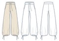 Baggy Pants fashion flat technical drawing template. Jogger Pants technical fashion Illustration, relaxed fit, oversize.