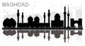 Baghdad City skyline black and white silhouette with reflections