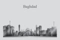 Baghdad city skyline silhouette in grayscale