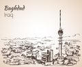 Baghdad cityscape - Iraq. Sketch. Royalty Free Stock Photo