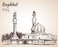 Baghdad cityscape mosque - Iraq. Sketch. Royalty Free Stock Photo