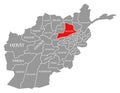 Baghlan red highlighted in map of Afghanistan Royalty Free Stock Photo