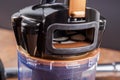 bagless vacuum cleaner tube with HEPA - high efficiency particulate air - filter inside, close-up with selective focus Royalty Free Stock Photo