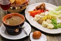 Bagna cauda(Italian Piedmont cuisine) is a hot dip made from garlic and anchovies.