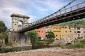 Bagni di Lucca, Tuscany. Italy: the Bridge of Chains, 19th-century suspension bridge over the river Lima that links Fornoli and