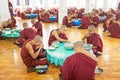 BAGO, MYANMAR -November 26, 2015: Monks having lunch in the monastry