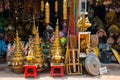 BAGO, PEGU, MYANMAR, BURMA - MARCH 2016: beautiful view of the famous and revered Chinthe at Shwemawdaw Pagoda in summer in the