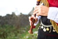 Bagpipe player detail. With traditional dress Royalty Free Stock Photo