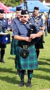 The bagpipers in traditional Scottish suits kilts with backpipe