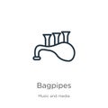 Bagpipes icon. Thin linear bagpipes outline icon isolated on white background from music collection. Line vector sign, symbol for