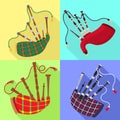 Bagpipes icons set, flat style