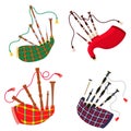 Bagpipes icons set, flat style