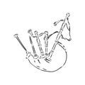 Bagpipes instrument sketch vector illustration. Scratch board style imitation. Black and white hand drawn image