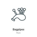 Bagpipes outline vector icon. Thin line black bagpipes icon, flat vector simple element illustration from editable music concept