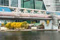 Bagration Bridge over the Moscow river on the background of Moscow International Business Centre MIBC. Russia. Royalty Free Stock Photo