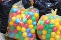 bags of balls during the collection of the plastic used in the p