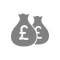 Bags of british pound money pictogram icon. Uk pounds money bag icon. Money sack icon.