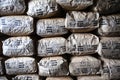 Bags with dried tea leaves in the warehouse of Glenloch Tea factory in Nuwara Eliya, Sri Lanka