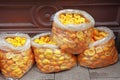 Bags full Peels of oranges, Waste after squeezing orange juice