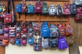 Bags and handcrafts for sale in a market near Machu Picchu in Peru