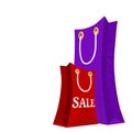 Bags with the inscription sale in red and purple