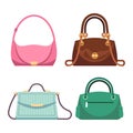 Bags ladies. Women handbags fashion accessories collection. Summer colorful green, pink and brown leather trendy glamour