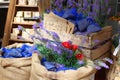 Bags of lavender seeds at market in Menton, France