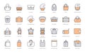 Bags line icon set. Purse types - tote, briefcase, fanny pack, shopper, luggage, plastic bag minimal vector Royalty Free Stock Photo