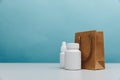 Bags with medical white containers