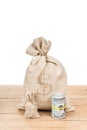 Bags with money and coins Royalty Free Stock Photo