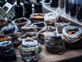 Bags of nuts exposed for sale in a market