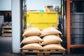 bags of organic worm castings stacked in a storage unit