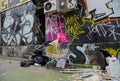 Fly tipping Rubbish in the street & surreal street art mural in East London