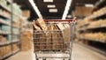 Bags in a shopping cart a supermarket sale