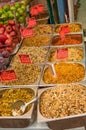 Bags of spices and nuts at an Jerusalem market Israel