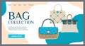 Bags store landing page. Fashion collection. Trendy accessories. Fashionable clothing boutique. Leather purse and tote