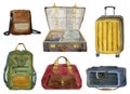 Bags, suitcases, backpack collection. Baggage set. Isolated design elements.