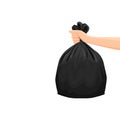 Bags waste, garbage black plastic bag in hand isolated on white background, bin bag plastic black for disposal garbage, icon bag Royalty Free Stock Photo