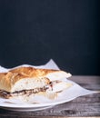 Baguet sandwich with beef and mayonnaise Royalty Free Stock Photo