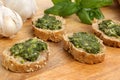Baguette as snack with homemade fresh pesto