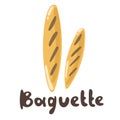 Baguette bakery and bread icon flat style. Flour products, vector stock illustrator. Baguette - simple illustration. Two
