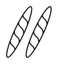 Baguette, bakery, bread vector icon on transparent background. Outline Baguette, bakery, bread vector icon