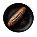 Baguette On A Black Abstraction Round Plate, French Dish. Generative AI