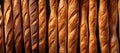 Baguette bread background. Top view. Close-up Royalty Free Stock Photo