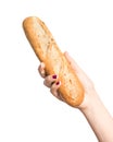 Baguette bread in hand