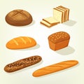 Baguette and bricks of toast or butterbrot bread
