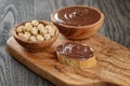 Baguette with chocolate spread with nuts Royalty Free Stock Photo