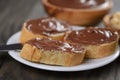 Baguette with chocolate spread with nuts Royalty Free Stock Photo