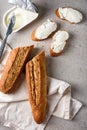 Baguette and cream cheese sandwiches