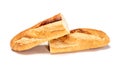 Baguette cut in half, Baguette bread, French bread, Organic baguette francese on white Royalty Free Stock Photo